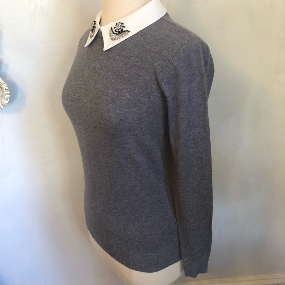 Vila Milano Gray sweater w/embellished beads & rhinestone pt.collar Size Medium - Picture 7 of 9
